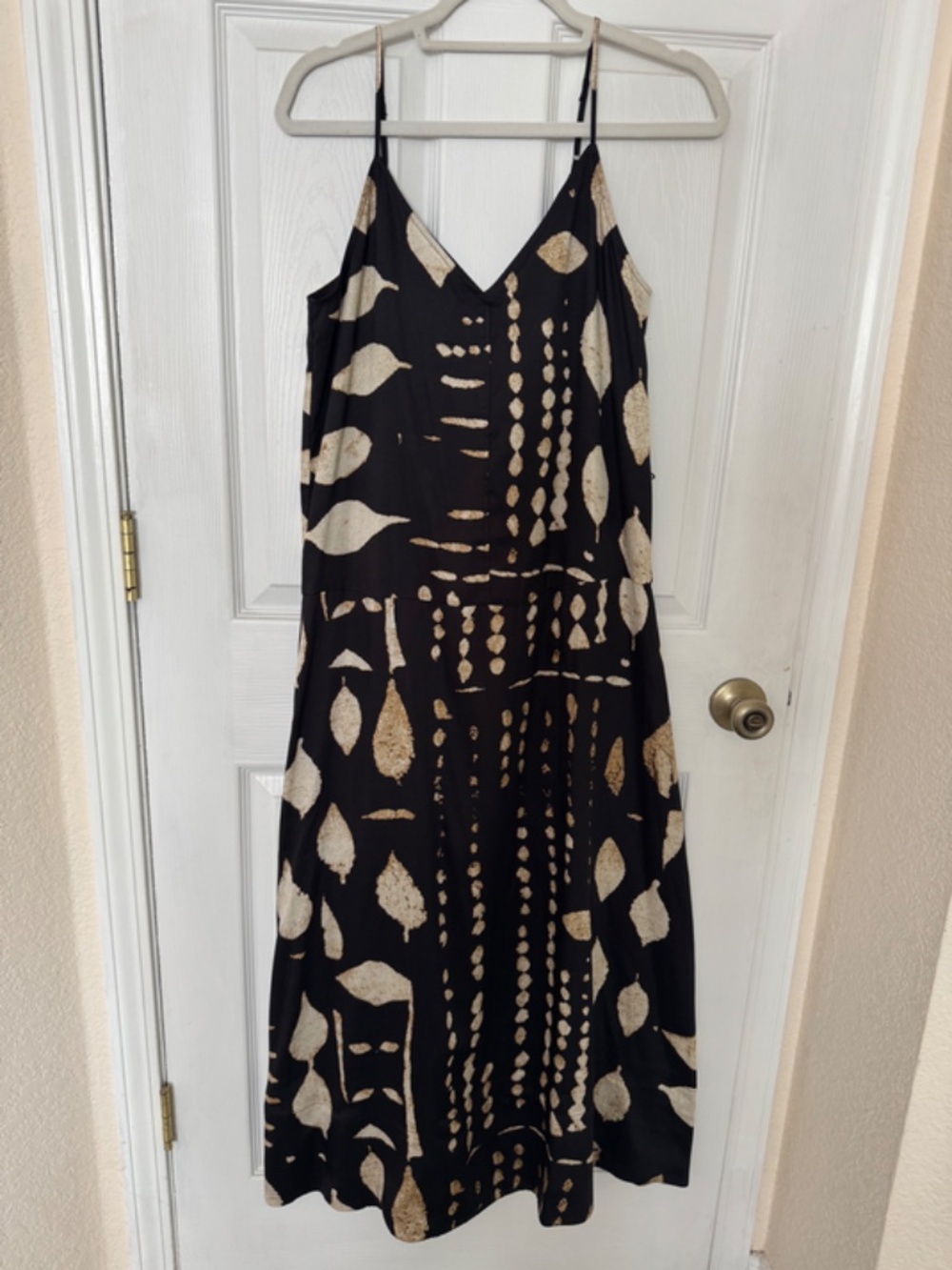 Banana Republic Maxi Dress Brown Leaf and Geo Print Spaghetti Straps XS